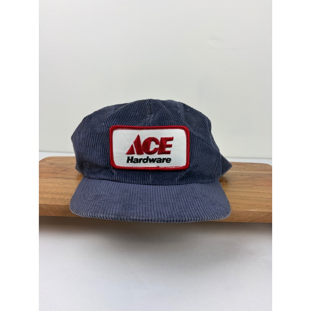 Ace Hardware Snapback Hat Blue Corduroy Vintage Workwear Patch Cap Trucker 90s